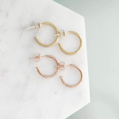 Yellow - Rose Gold Sterling Silver Stud Hoops - Sterling Silver