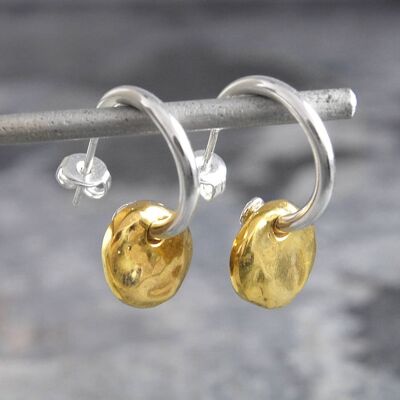 Small Silver Organic Hoop Earrings - Rose Gold - Stud Hoops (Image 2)
