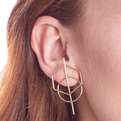 Rose Gold Geometric Hexagon Stud Earrings - Sterling Silver