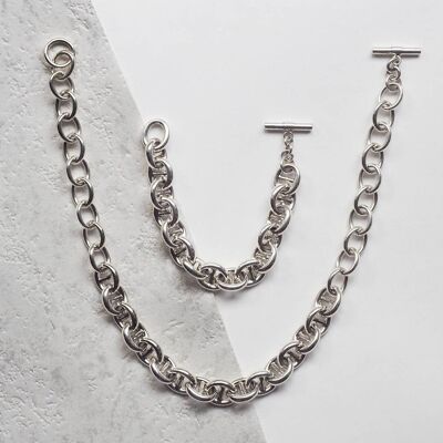 Oval Link Chunky Silver Bracelet - Collier - Collier 18"