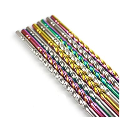 Bulk: Spiral stainless steel straws - Blue - Cocktail 14 cm