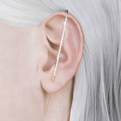 Sterling Silver Diamond Ear Pin Cuff - Large - Oxidised - Single