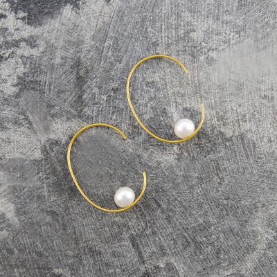 Silver Oval Pearl Hoop Earrings - Sterling Silver