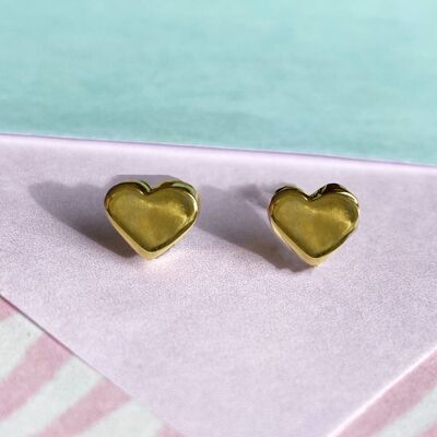 Heart Silver Stud Earrings - Battered - Sterling Silver