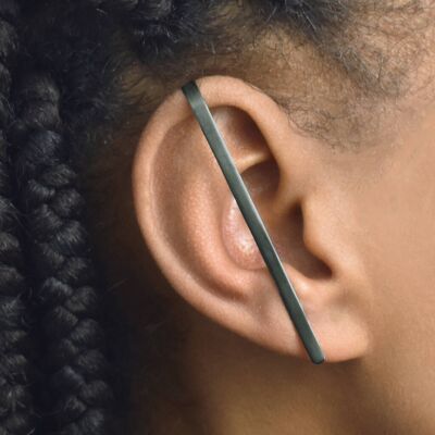 Black Oxidised Silver Bar Ear Cuff - Large(6.7) - Single Earring