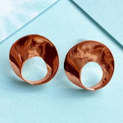 Wave Stud Rose Gold Earrings - Large Yellow Gold