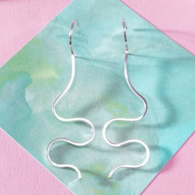 Silver Wavy Abstract Earrings - 18k Rose Gold Plated