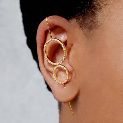 Gold Double Circle Zirconia Ear Cuffs - Small - 18ct Rose Gold Plated - Pair