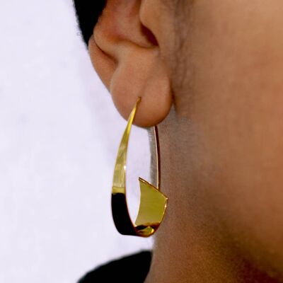 Silver Drop Sphere Earrings - 18K Yellow Gold