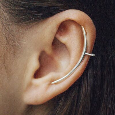 Tusk Ear Cuff Simple Silver Earrings - Black Oxidised Pair