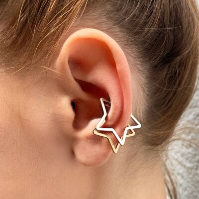 Silver Star Ear Cuff - Pair - Yellow Gold Plated