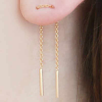 Long Rose Gold Threader Drop Earrings - 18K Yellow Gold Pair
