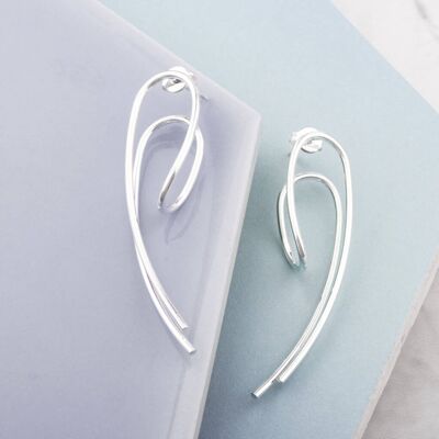 Statement Silver Curled Wishbone Earrings - Rose Gold Large