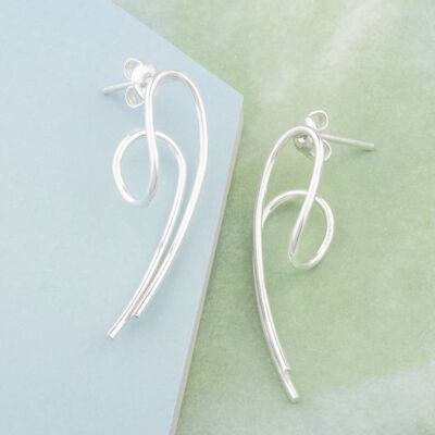 Statement Silver Curled Wishbone Earrings - Rose Gold Small