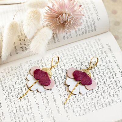 Orchids earrings - red, pink and white leather
