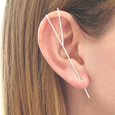 Silver Bar Ear Cuff Earrings - Large - Sterling Silver - Single