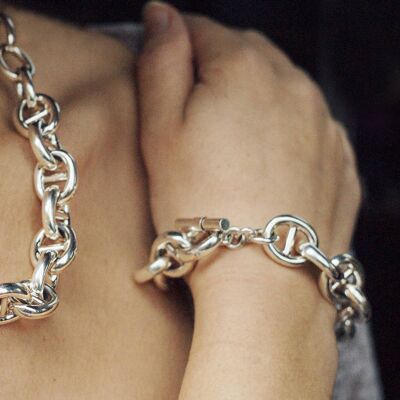 Sterling Silver Chunky Link Chain Necklace - Bracelet