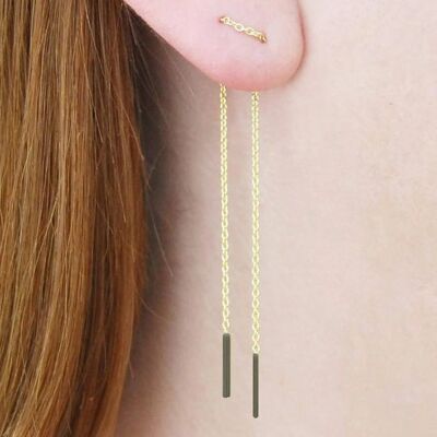 Threader Chain Earrings in Gold and Black - Single