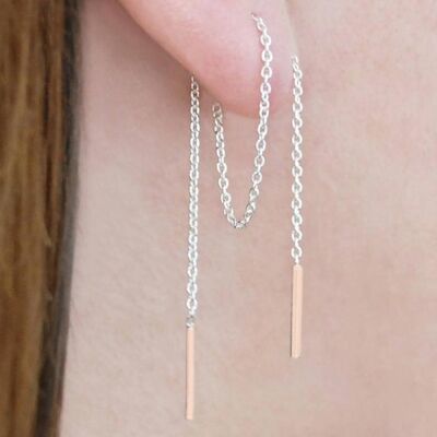Threader Chain Earrings in Silver and Rose Gold - Single