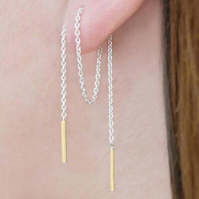 Aretes de Cadena Enhebrador en Plata y Oro - Únicos