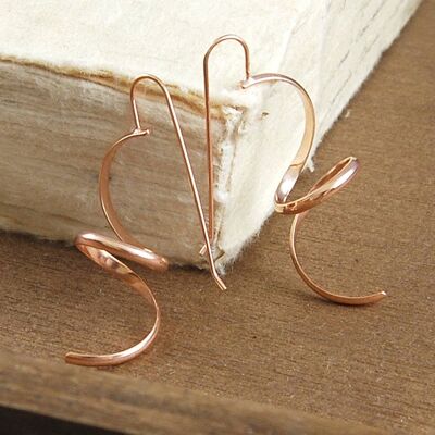 Spiral Rose Gold Curl Drop Earrings - 18k Rose Gold Plated