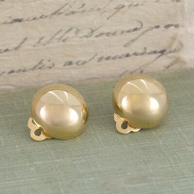 Clip On Half Gold Ball Earrings - 18k Yellow Gold Plated