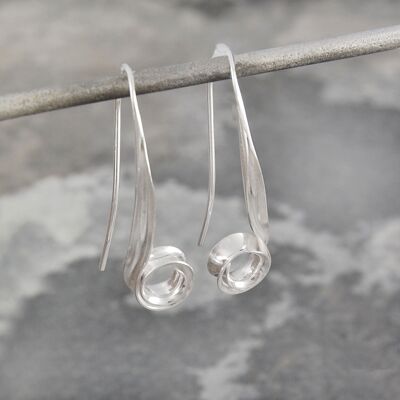 Spiral Ringlet Large Silver Drop Earrings - Sterling Silver