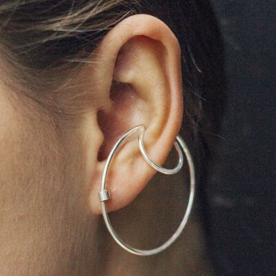 Statement Silver Hoop Ear Cuff Stud Earrings - sterling silver