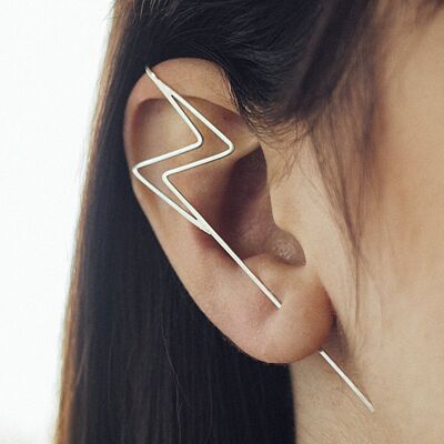 Silver Lightning Bolt Ear Cuff Earrings - Small (7.5cm) - Pair - Silver
