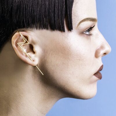 Yellow Gold Lightning Bolt Ear Cuff Earrings - Small (7.5cm) - Single Earring - Yellow Gold