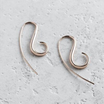 Aretes de gancho colgante en espiral de oro rosa - Chapado en oro rosa de 18 k