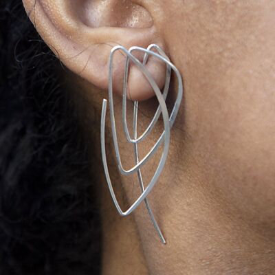 Abstract Geometric Silver Hoop Earrings - Sterling Silver