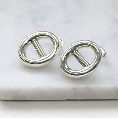 Sterling Silver Oval Statement Stud Earrings - Sterling Silver