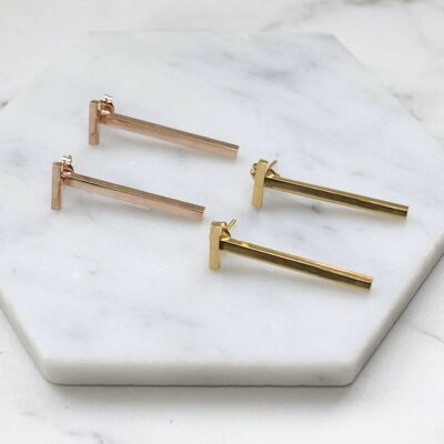 Rose Gold Bar Two Way Ear Jacket Earrings - 18k Rose Gold Plated