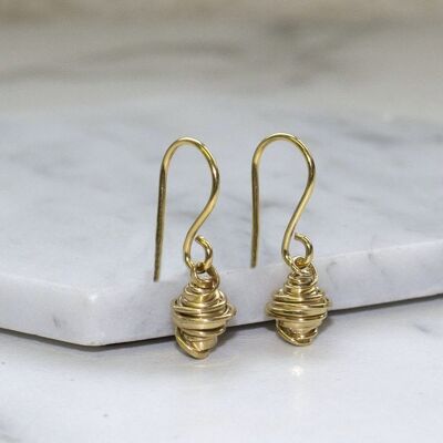 Gold Coil Silver Drop Charm Earrings - 18k Gold Plated - Drop Earrings