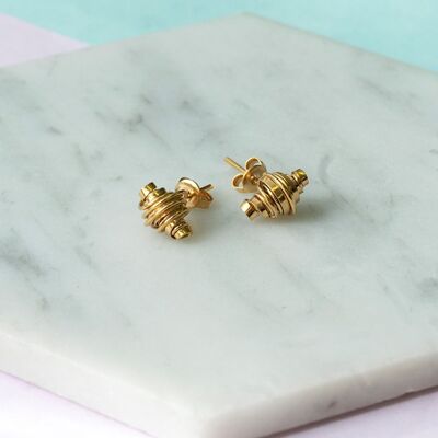 Boucles d'oreilles à breloques en argent avec bobine d'or - Plaqué or 18 carats - Ensemble collier + goujon