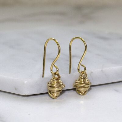 Boucles d'oreilles à breloques en argent avec bobine d'or - Plaqué or 18 carats - Ensemble collier + goutte