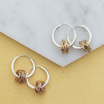 Gold Nest Silver Hoop Earrings 18k Yellow Gold Plated