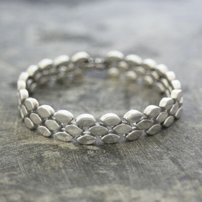 Oval Scales Chunky Silver Bracelet