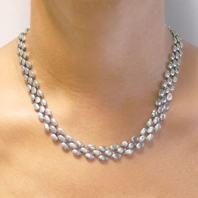 Ovale Schuppen-Klobige Silberkette - Halskette+Armband
