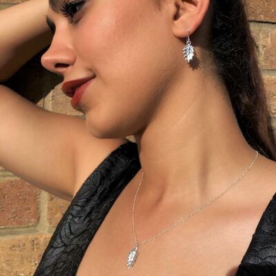 Holly Leaf Silver Stud Earrings - Drop+Necklace Set