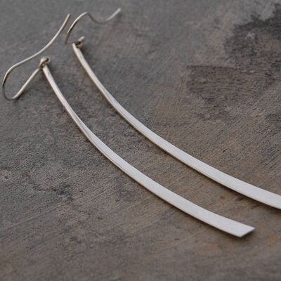 Sword Silver Long Drop Earrings - Matte