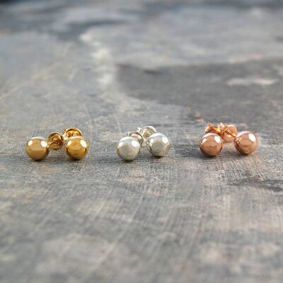 Ball Round Gold And Silver Stud Earrings - Stud Set - 3 Pairs - 1 silver 1 Rose Gold 1 yellow