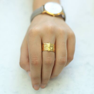 Hammered Gold Stacking Ring - 18k Yellow Gold Plated