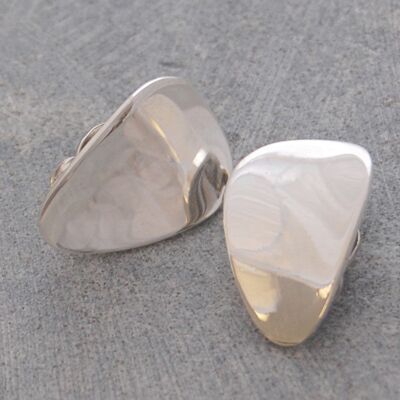 Sterling Silver Petal Clip On Earrings - Plain Silver