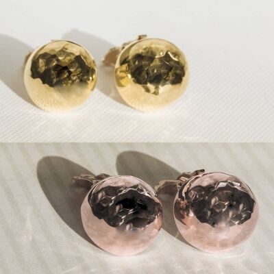 Gold Button Textured Clip On Earrings - Hammered Yellow Gold