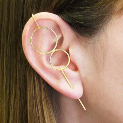 Gold Double Circle Ear Crawlers - Yellow Gold Plated