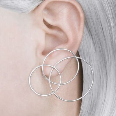 Silver Geometric Cross/Circle Stud Earrings - Sterling Silver