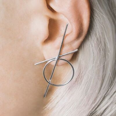 Silver Geometric Cross /Circle Stud Earrings - Sterling Silver