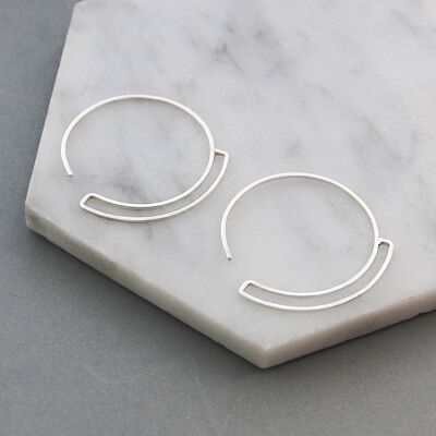 Silver Geometric Round Wire Hoop Earrings - Sterling SIlver